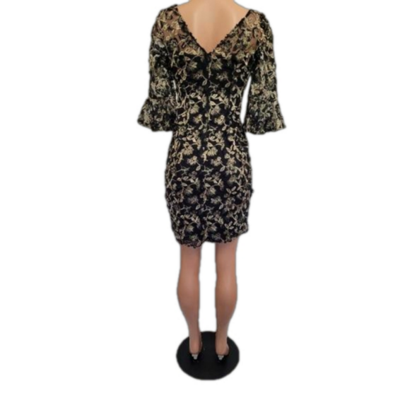 Adrianna Papell Black Gold Metallic Embroidered Sheath Dress 4 - Picture 6 of 14